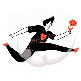 man, flower, romance, romantic, date, run, running